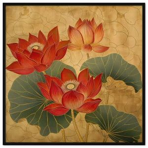 Tranh hoa sen đỏ tranh phong thủy tranh treo tường tranh dán tường phòng thờ phòng khách in canvas. CGI - 461