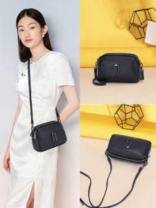 Fashionable Lightweight Leather Crossbody Bag Casual Outgoing Shoulder Bag Soft Cowhide Small round Bag for Men And Women