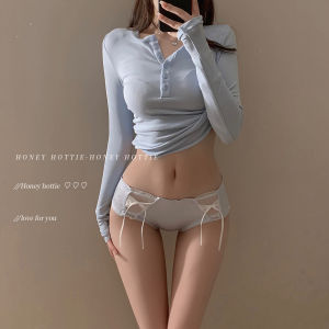 สไตล์ฝรั่งเศส ระบายอากาศได้ดี หวาน สามเหลี่ยมเด็กผู้หญิง กางเกงชั้นในหญิง บาง สายคล้อง ชุดชั้นในไนลอนสวมใส่สบายต่ํา เอว สีบริสุทธิ์ โบว์ รายละเอียด