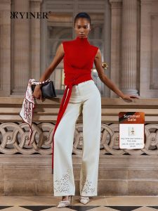 Stylish Elegant Embroidered Straight Denim Pants