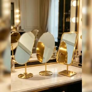 Golden Desktop Vanity Makeup Mirror Tabletop Cosmetic Mirror for Bedroom Dresser Multi‑Shape Jewelry Shop Display Mirror