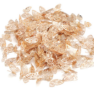 50pcs 19x17mm Metal Hollowed Butterfly Shape Pendant Gold Color Charms Beads For DIY Wedding Party Home Decor Headwear Accessory