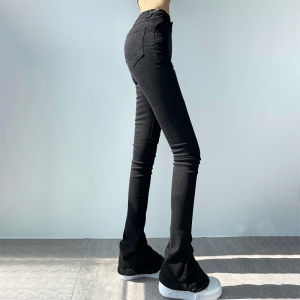 Black High Waist Slimming Fashionable Long Leg Micro Flared Jeans Womens 2022 New Style Cotton Stretch Denim Bootcut Pants