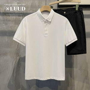 Luud Mulberry Silk Cool Feeling Plaid Breathable Lapels T-shirt Mens Black Simple Silm Easiest for Match Short Sleeve Polo Shirt
