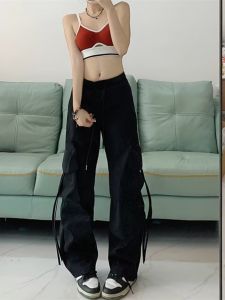 High Waist Vintage Work Pants Womens Summer New Wide Leg Casual Trousers Long 180 High Height 175 Comfortable Knitted Fabric