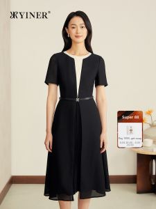 Autumn French Style Color-blocked Ruffled Stitched Dress