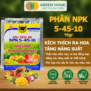 5 Gói Phân Bón Npk 5-45-10 Greenhome Đầu Trâu Gói 10Gr Phân Bón Kích Ra Hoa Đậu Trái