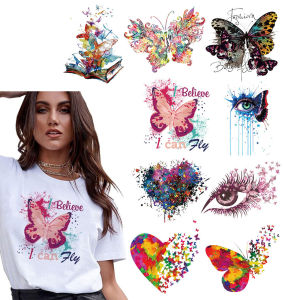Colorful Butterfly Heat Transfer Patches Iron On Vinyl Stickers for T-Shirt Hoodie DIY Clothing Decoration Washable Applique