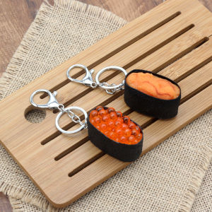 Japanese Style Sushi Fish Roe Car Keychain Creative Metal Alloy Couple Gifts Womens Handbag Decorations Simulated Food Toy