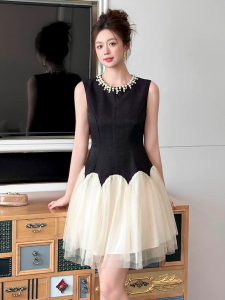 Happy Diva váy cổ tròn ngọc trai váy không tay váy tiệc sinh nhật váy mùa hè váy mini váy nịt eo 9782