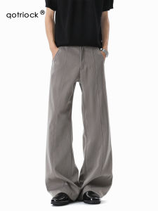 QOTRIOCK | American Light Beige 3D Stitching Flared Tailored Straight Trousers