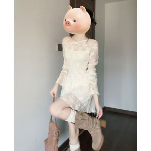 CHANGTONG | Fashionable French Style Petite Womens Off-Shoulder Lace Dress