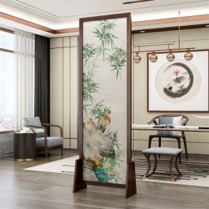 Screen Solid Wood Partition Foldable Movable Block Entrance Living Room Double-Sided New Chinese Office Tea Room Anchor