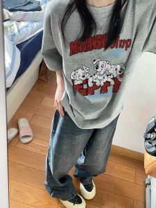 100% Pure Cotton Short Sleeve T-Shirt Womens Korean Style Commute Casual Summer Shirt Creative Cartoon Print Loose Fit