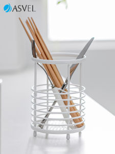 Asvel Stainless Steel Chopsticks Holder Kitchen Utensils Spoon Storage Rack Drainage Basket round Shape Single Tube Chopsticks Cage