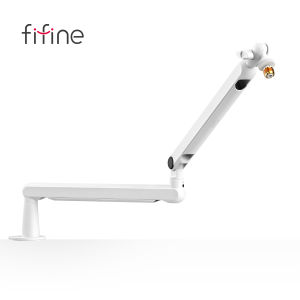 FIFINE Microphone Boom Arm Adjustable Low Profile Mic Arm with Desk Mount ClampCable Storage for Streaming Gaming-White BM88W