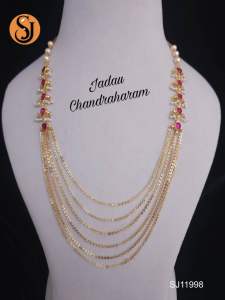Sg readystock Jadau Chandraraharam gold layered necklace with pink gemstone accents. Indian minimalist jewellery