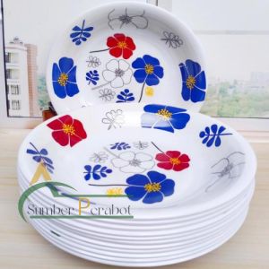 Paket Hemat 12 Piring Melamin Kembang Biru Mewah