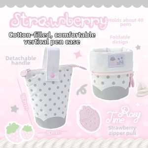 Cute Girly Dot Strawberry Design Large Capacity Pencil Case