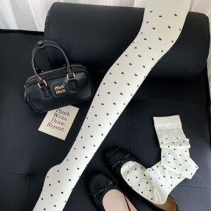 Polka Dot Mid-Calf Socks Womens Spring Autumn Pure Color Versatile Deep Grey Chunky Socks Korean Style Simple College Style
