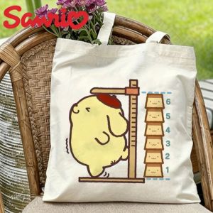Sanrio | 1PC Kawaii Sanrio Pompompurin Measuring Height Canvas Tote Bag Eco Reusable Shoulder Shopper