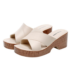 Womens Summer Outdoor Wearable High Heel Slippers Anti-Slip Thick Bottom Platform Home Comfortable PVC Material Slippers
