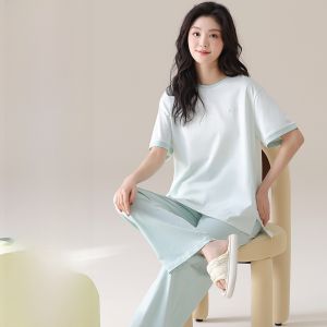 MiiOW | ชุดนอนผู้หญิง MiiOW ฤดูร้อน 2025 ชุดนอนแขนสั้นหลวมๆ สไตล์ลำลอง ใส่สบาย ผ้าฝ้ายผสมโพลีเอสเตอร์ ทรงหลวมๆ สำหรับใส่อยู่บ้าน