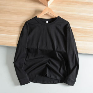 Heavyweight 280g Pure Cotton round Neck Long Sleeve T-Shirt Casual Commute Mens Base Layer Shirt Versatile Solid Color