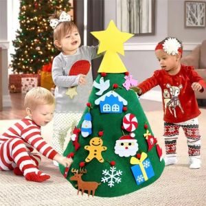 Felt Christmas Tree 3D DIY LED Toddler Christmas Tree Set with Detachable Ornaments Home Decor for Living Room Bedroom Office