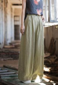LUCKIN STORE Womens Pants Vintage Cotton and Linen Elastic Waist Wide Legged Womens 2025 Spring/Summer Literary Loose Versatile Slim Fit Commuter Pants