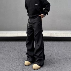 American Retro Black Workwear Pants Mens Loose Drapey Casual Pleated Cleanfit Versatile Straight Leg Casual Pants