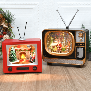 Christmas Decorations Luminous With Music Snow Tv Ornaments Glittering Christmas Music Box Tv For Christmas Gifts Cafe Party