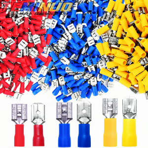 60/80 Chiếc Đầu Nối Cách Điện Dạng Xẻng Loại Đực Cái 6.3mm 1/4 Inch Đầu Nối Nhanh Đầu Dây Điện 22-16/16-14/12-10 AWG Chất Liệu Đồng Thau