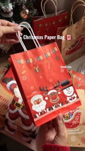 12Pcs Holiday Paper Bag Christmas Prints Paper Bag Christmas Gifts Party 21x15x8cm