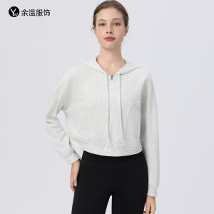 เสื้อฮู้ดกีฬาของผู้หญิงเสื้อพิลาทีสโยคะวิ่งกลางแจ้งเสื้อชุดออกกำลังกายแขนยาวผ้าฝ้ายหลวมกระชับสัดส่วน