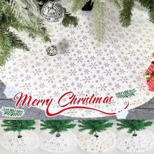 White Christmas Tree Skirt Plush Gold Silver Snowflakes Embroidered Xmas Trees Carpet Merry Christmas Ornament New Year Decors