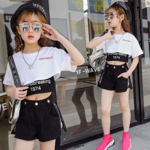 (2-12 tahun)JS10-268 Setelan anak perempuan 3in1 crop top stylis