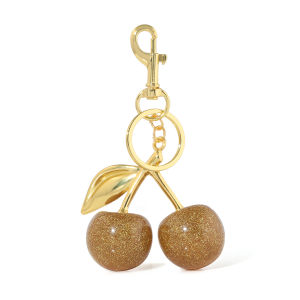 Fashion Delicious Golden Cherry Keychain Summer Fruit Cherry Pendant Key Ring Women Men Jewelry Bag Key Accessories Gift