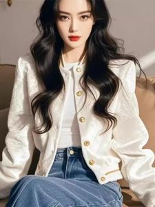 WANGGONGZHU | เสื้อแจ็คเก็ตเบสบอลผ้ากำมะหยี่สั้นคอตั้งสไตล์หวานสำหรับผู้หญิง ฤดูใบไม้ผลิและฤดูใบไม้ร่วง เสื้อผ้าทำงานสไตล์เกาหลี