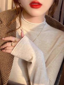 French เรียบง่าย ความรู้สึกระดับไฮเอนด์ ผู้หญิง เสื้อสเวตเตอร์ถัก สีบริสุทธิ์ครึ่งสูง ปกเสื้อ แขนยาว ฤดูหนาว ฤดูใบไม้ผลิ ฤดูใบไม้ร่วง เสื้อรองใน