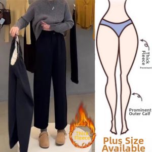 Winter French Style High-Quality Fleece-Lined High-Waisted Ninth Pants