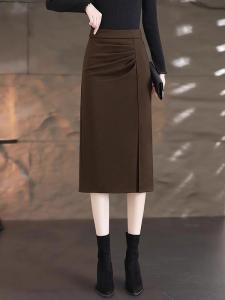กระโปรงทรงเอเอวสูงสีน้ำตาล ทรงเข้ารูป ทรงสลิม เอวสูง กระโปรงทรงเอ กระโปรงยาวปานกลาง ผ้าขนสัตว์ สำหรับผู้หญิง