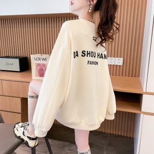 Loose Fit round Neck Sweatshirt Pure Cotton Spring 2025 Womens plus Size Casual Comfortable Design Unique Style Commute