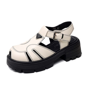 Thick Heel Real Leather Sandals Womens Spring Summer New Style Soft Leather Roman Shoes Outdoor Wear Headed Single Casual Leather Shoes