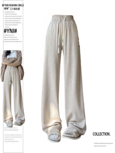 กางเกงขายาวทรงหลวมสไตล์ญี่ปุ่นสีโอ๊กสำหรับผู้หญิง กางเกงขายาวทรงหลวมสบายๆ ทรงตรง กางเกงขายาวทรงหลวม ทรงหลวม