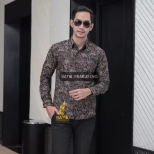 INDRAPURA - Prabuseno Kemeja Batik Pria Lengan Panjang Slim Fit Full Furing Jumbo Modern Premium Halus Adem Nyaman Hem Atasan Cowok Pakaian Formal Kantor