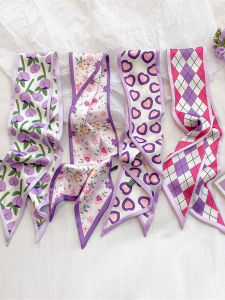Japanese Style Purple Narrow Pointed Hair Band Silk Scarf Small Bench Womens Thin Scarf Tie Bag Decorative Ribbon Scarf