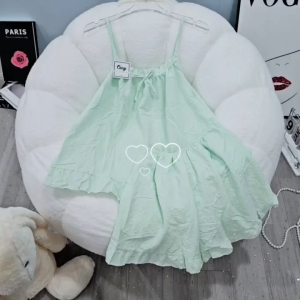 Bộ pijama hai dây dễ thương vải đũi cực mát