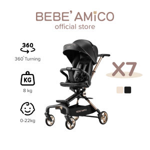 Bebe Amico X7 Two Ways Facing Newborn Baby Stroller | Hadap Depan Belakang Kerusi Penolak | 360 Rotation Seat