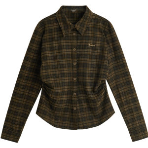 INMAN | Vintage Corduroy Black Checkered Waist Cinched Shirt Women Long Sleeve
